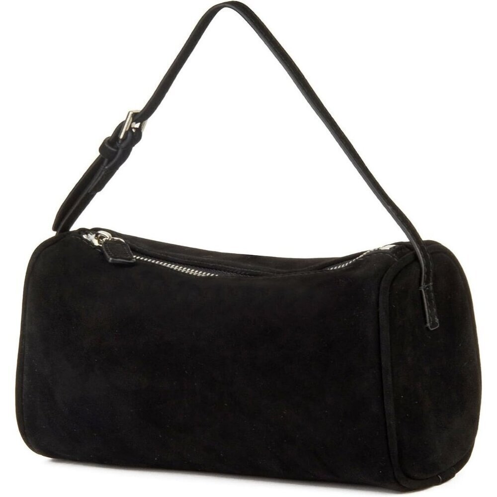 women Black Suede Leather Small Crossbody Hobo Shoulder Bag with Adjustable strp